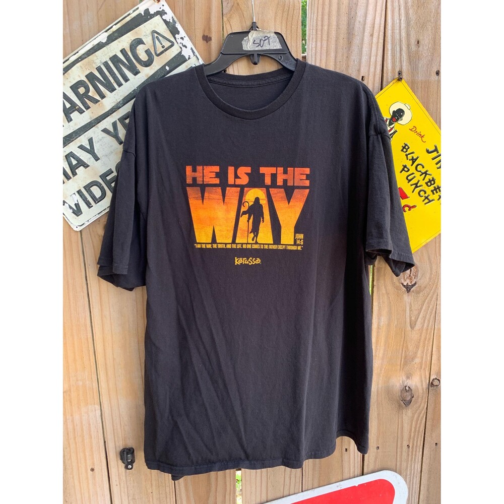 Vintage Y2K Black & orange Jesus "He is the Way" tee Size XL by Kerusso